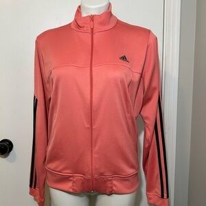 Lk new Adidas pink black track athletic jacket shirt women large 3 stripe zip L